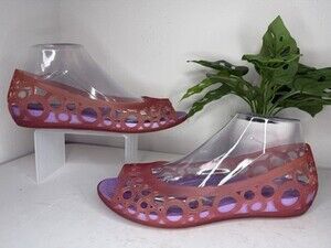 Crocs Womens Size 8 Pink Jelly Peep Toe Cut Out Adrina Flat EUC